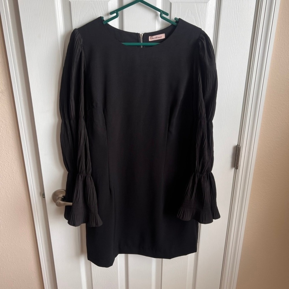 Ces Femme‎ Black Dress Pleated Long Sleeve Cocktail Party Career Women's